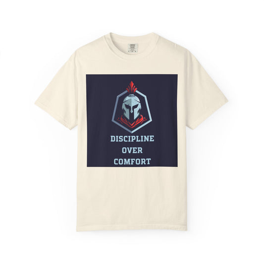 Discipline Over Comfort T-Shirt — Spartan Helmet Motivational Tee Printify