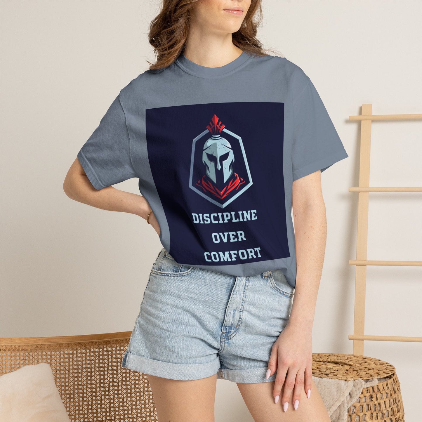 Discipline Over Comfort T-Shirt — Spartan Helmet Motivational Tee Printify