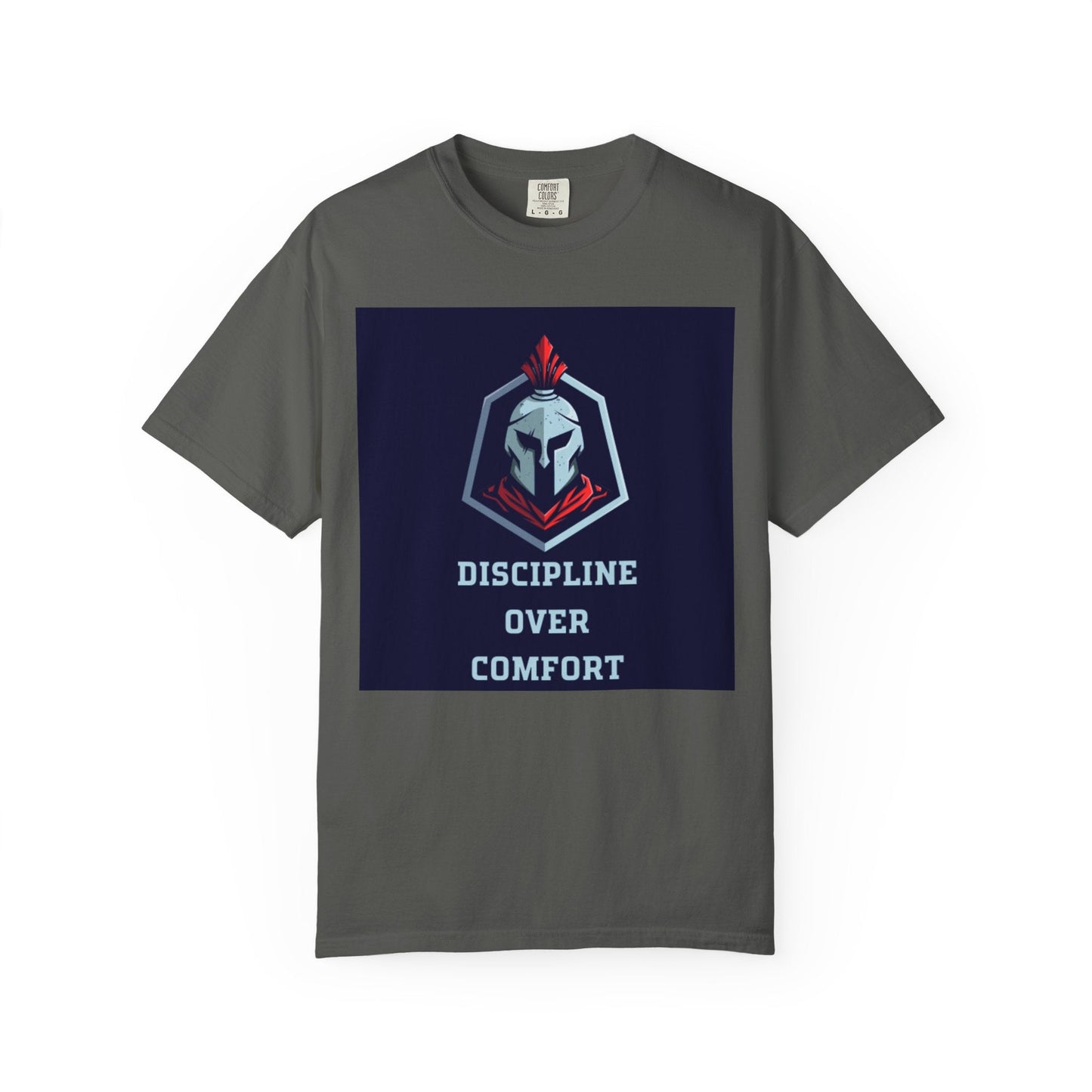Discipline Over Comfort T-Shirt — Spartan Helmet Motivational Tee Printify
