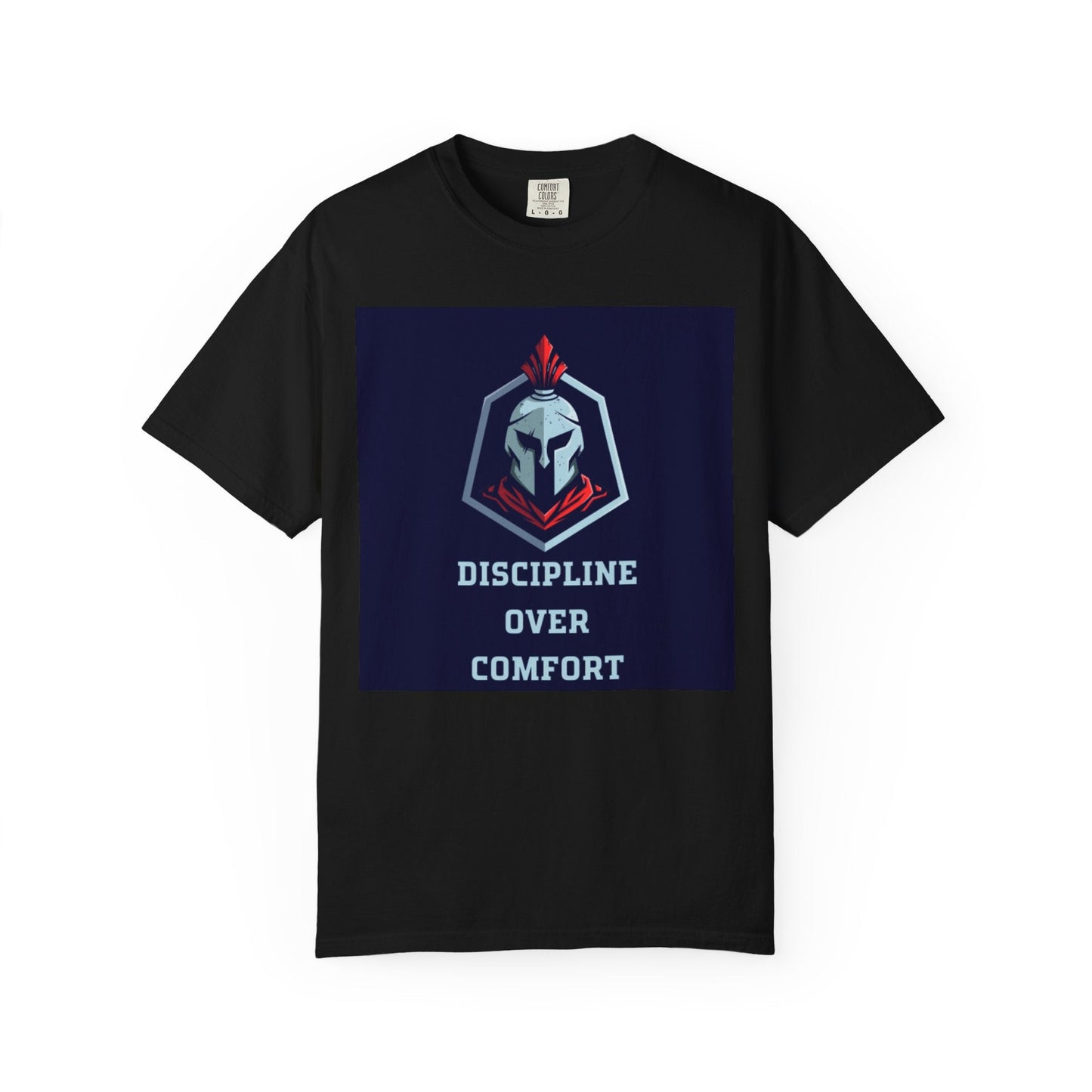 Discipline Over Comfort T-Shirt — Spartan Helmet Motivational Tee Printify