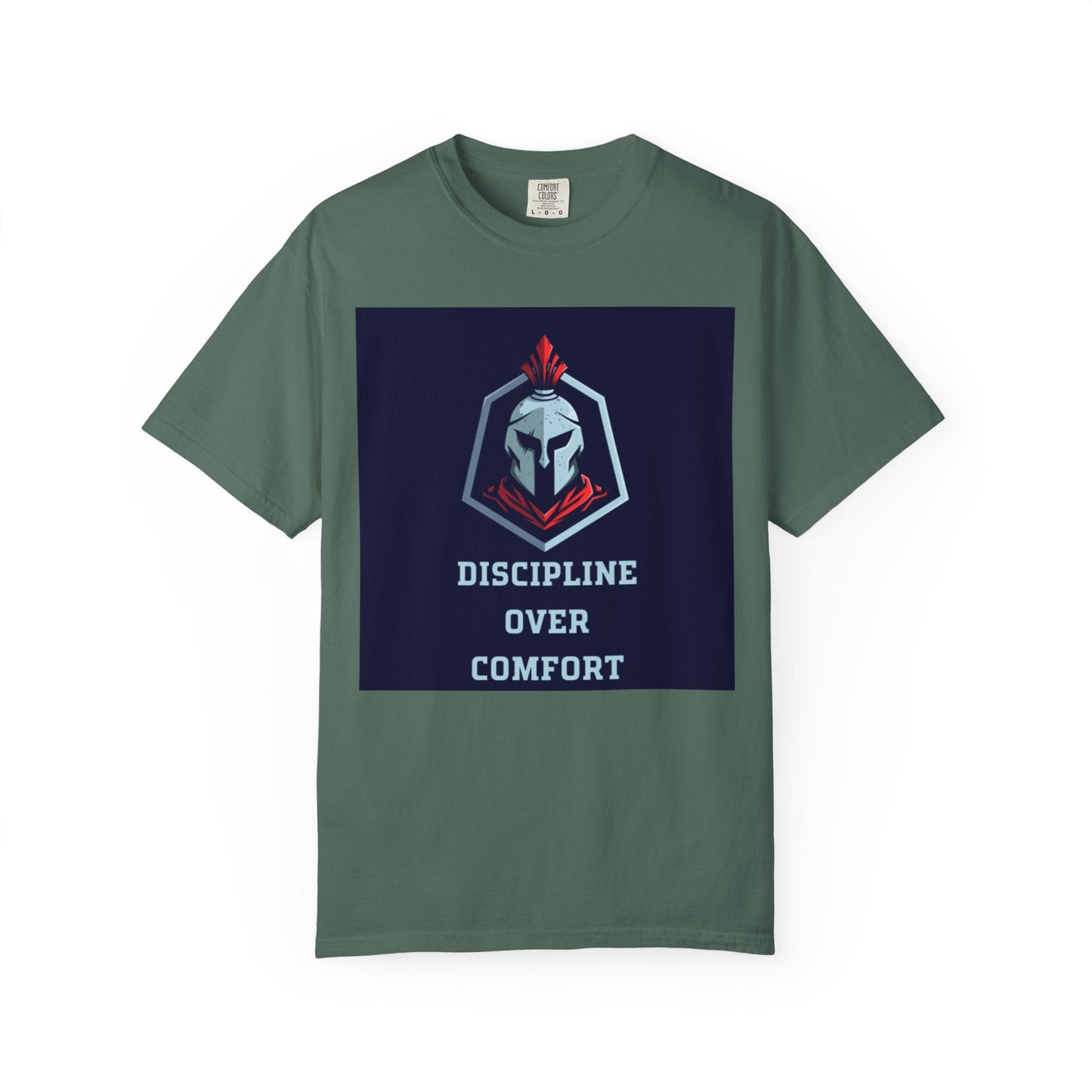 Discipline Over Comfort T-Shirt — Spartan Helmet Motivational Tee Printify