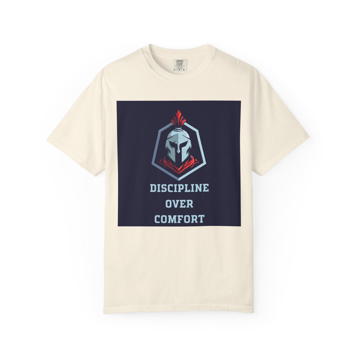 Discipline Over Comfort T-Shirt — Spartan Helmet Motivational Tee Printify