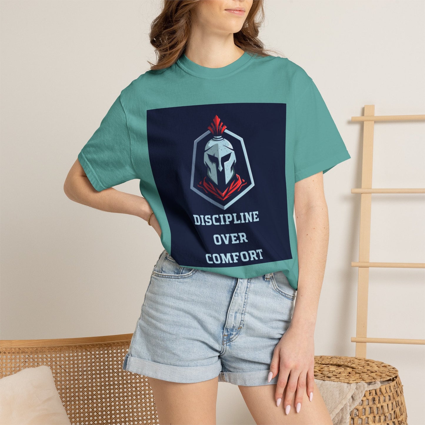 Discipline Over Comfort T-Shirt — Spartan Helmet Motivational Tee Printify