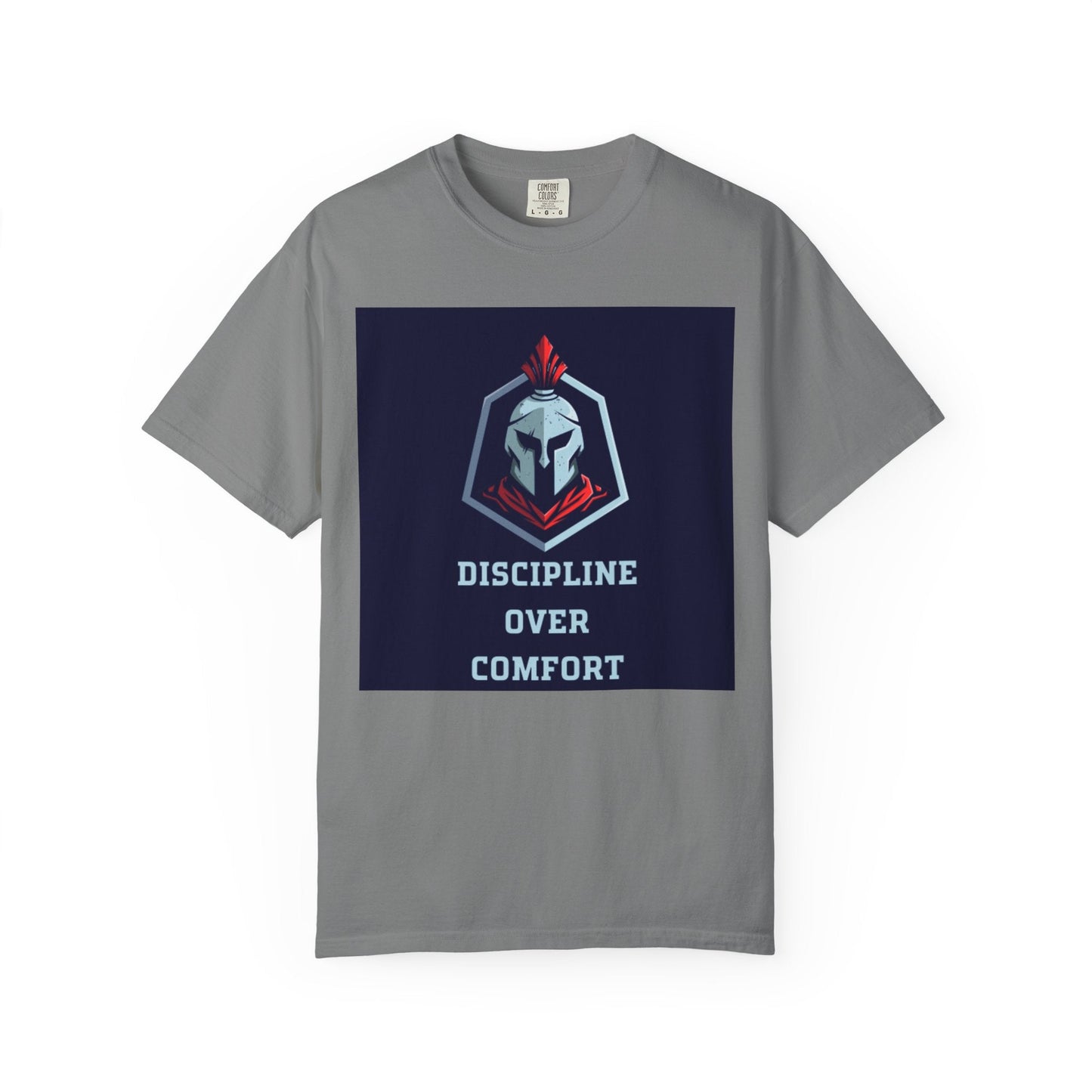 Discipline Over Comfort T-Shirt — Spartan Helmet Motivational Tee Printify