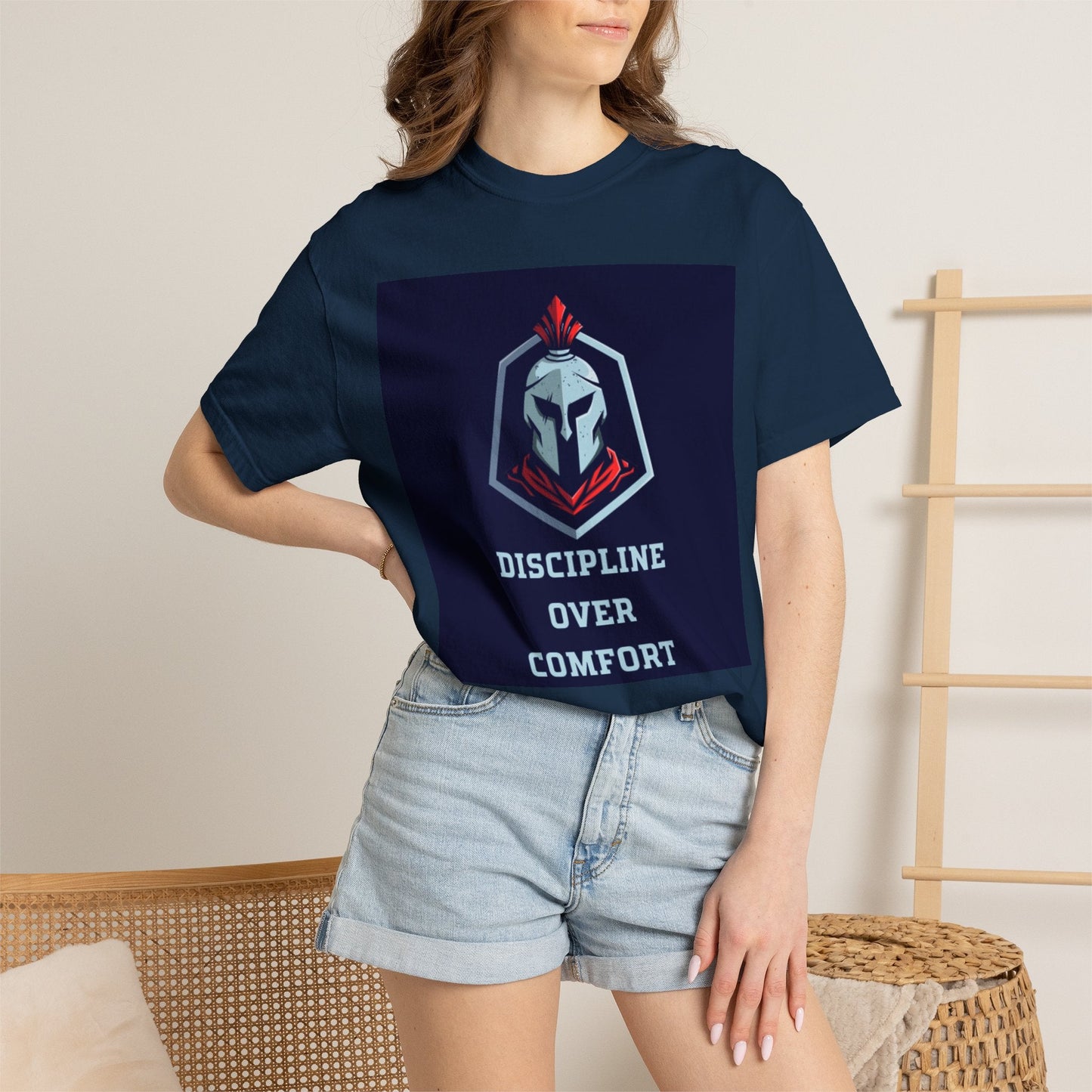 Discipline Over Comfort T-Shirt — Spartan Helmet Motivational Tee Printify