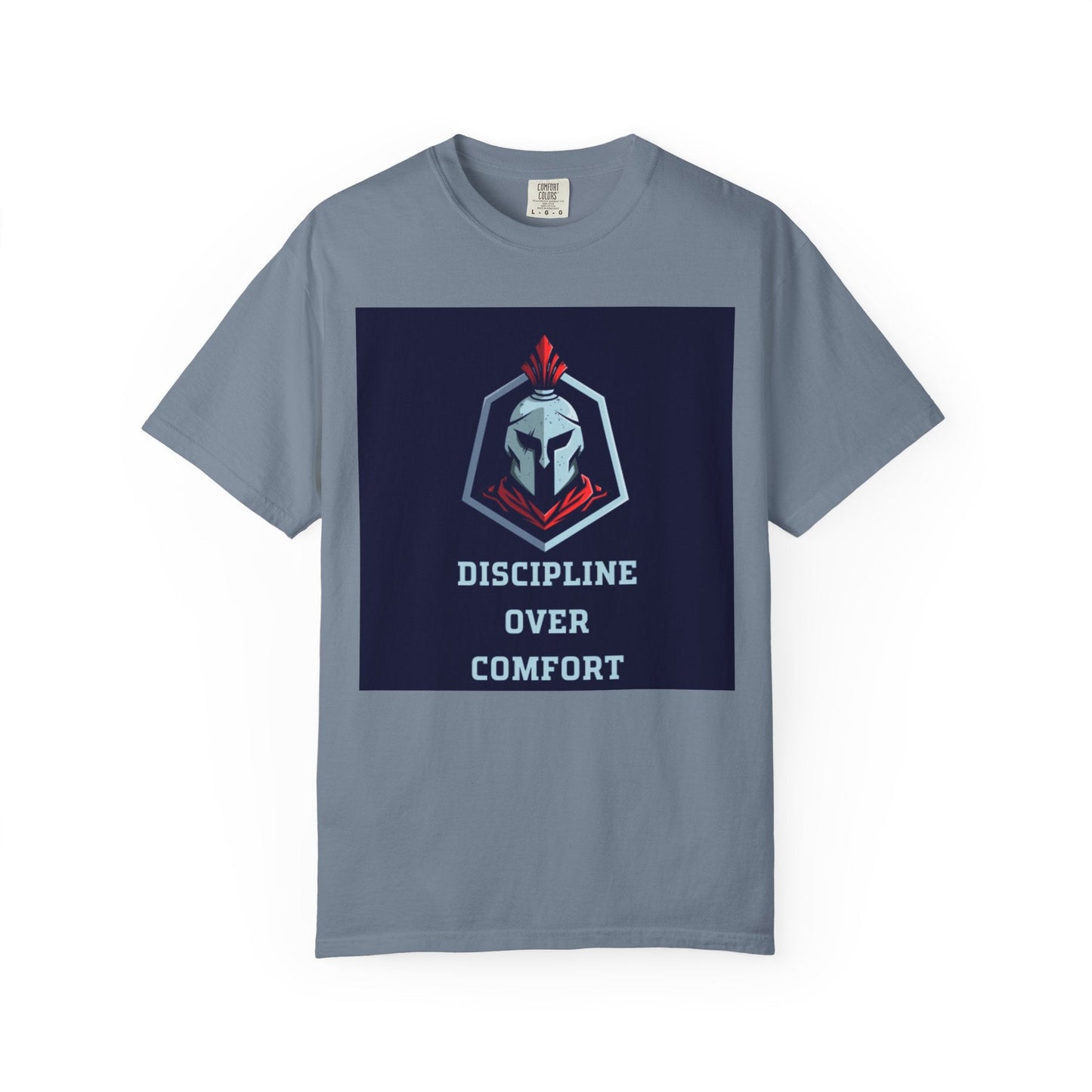 Discipline Over Comfort T-Shirt — Spartan Helmet Motivational Tee Printify