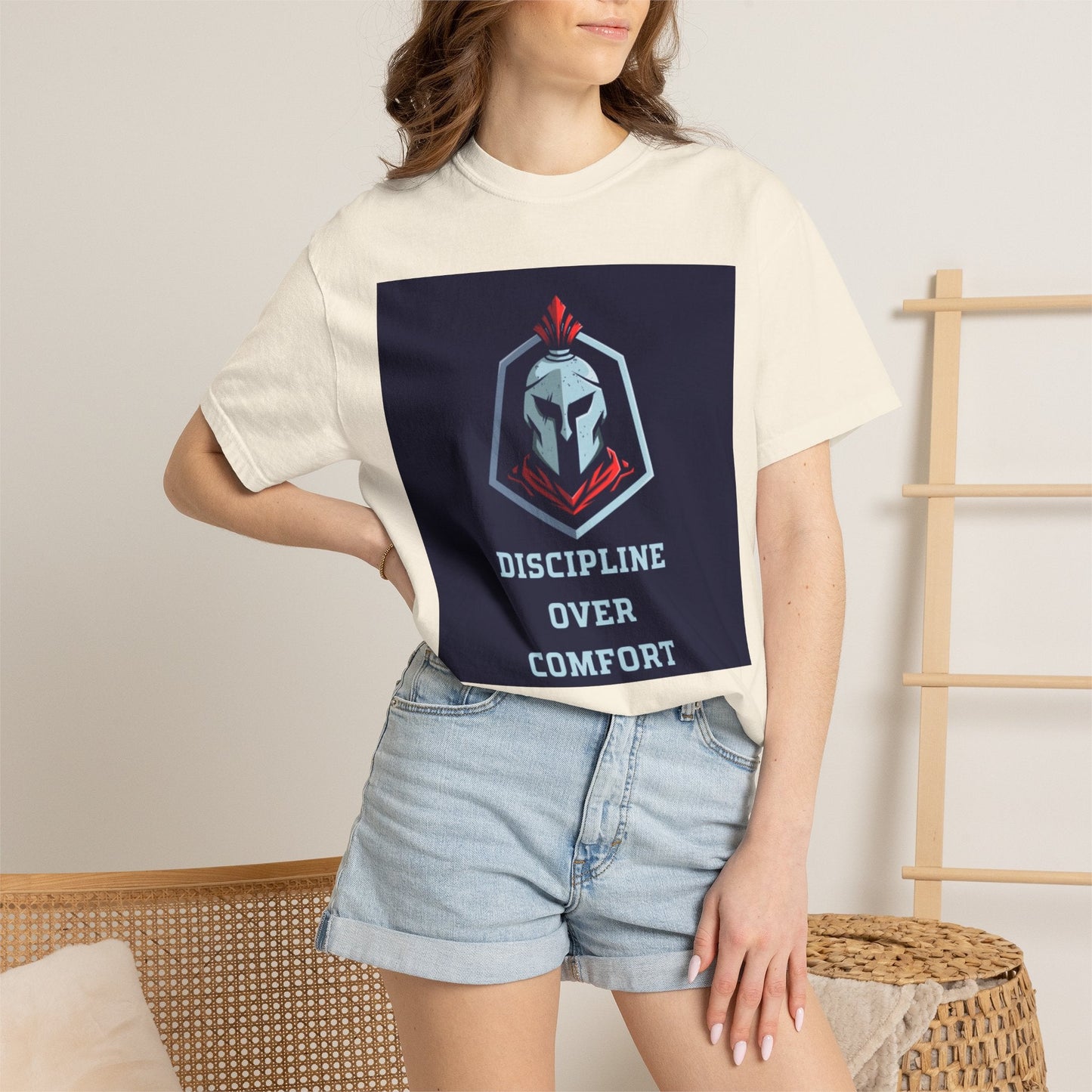 Discipline Over Comfort T-Shirt — Spartan Helmet Motivational Tee Printify