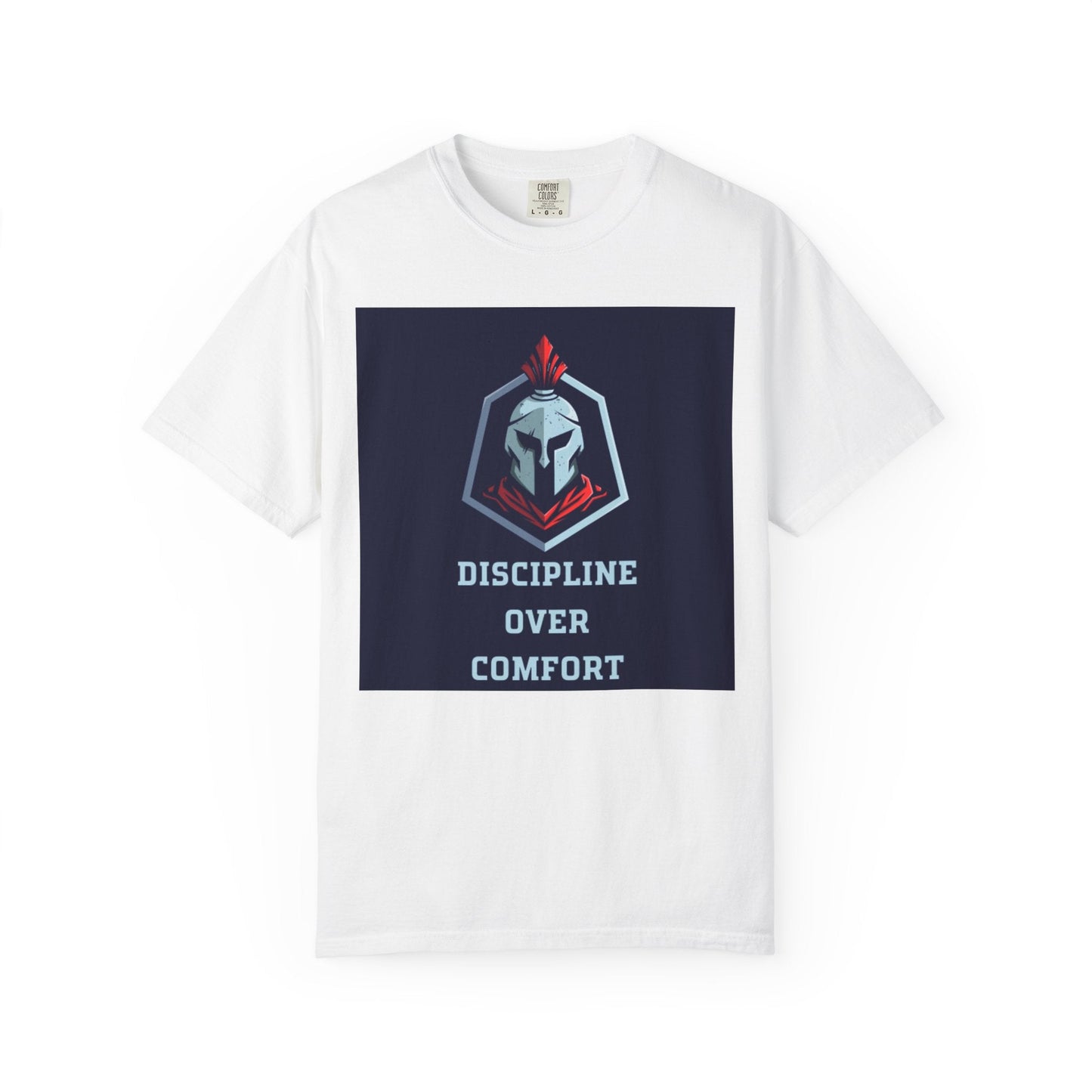 Discipline Over Comfort T-Shirt — Spartan Helmet Motivational Tee Printify