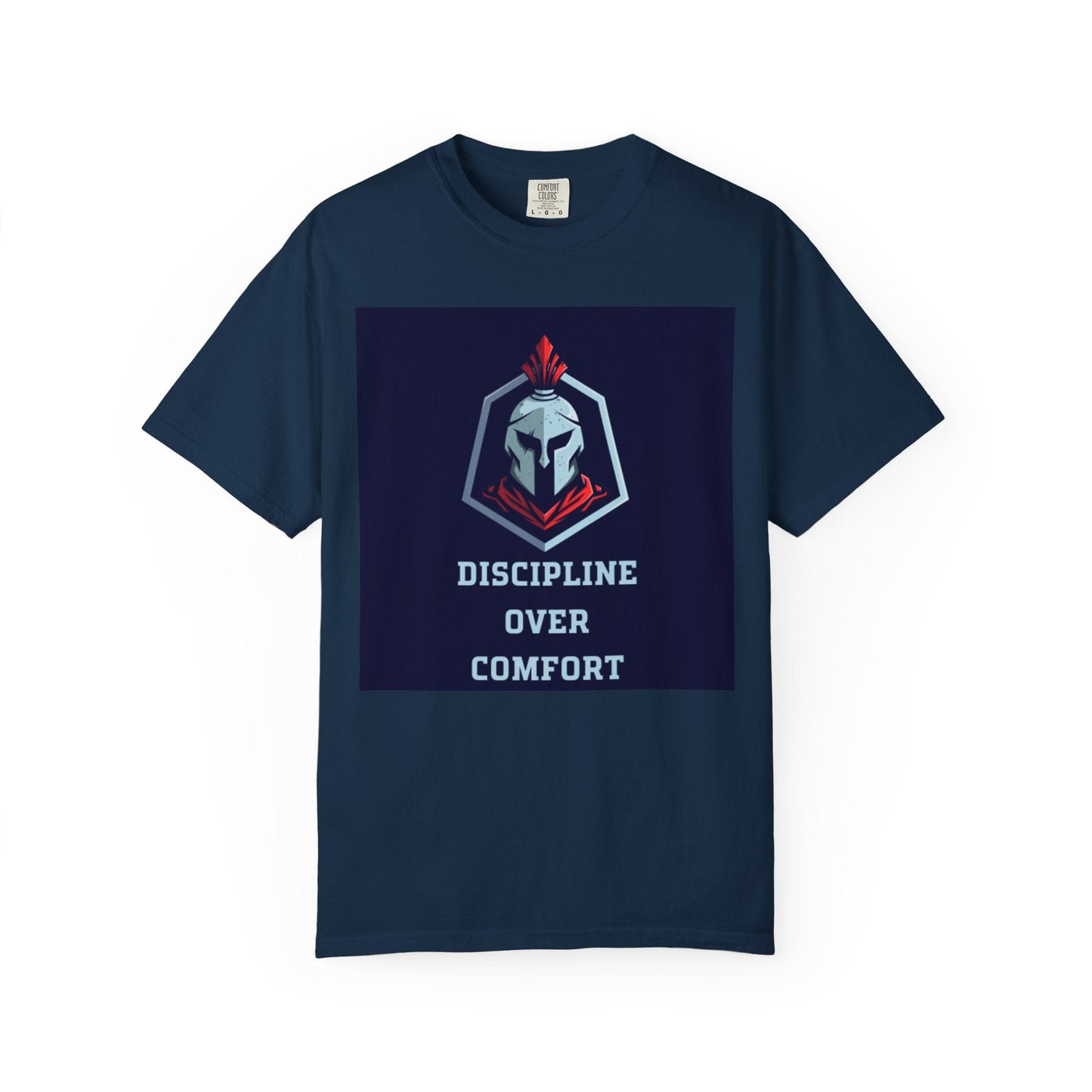 Discipline Over Comfort T-Shirt — Spartan Helmet Motivational Tee Printify
